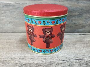 Bristol Ware 1985 Christmas Round Teddy Bear Vintage Collectible Tin Empty